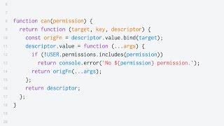 JavaScript Decorators: @can