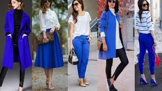 MODA MUJER,  HERMOSAS COMBINACIONES COLOR AZUL ROYAL,  REY, TENDENCIA 2023, ELEGANTES Y MODERNOS