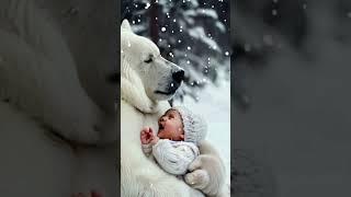 Polar Bear Gently Calms Baby! ‍️ #short #cute #babyanimals #BeastStudio