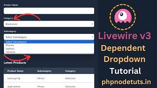 Laravel Livewire 3 Dependent Dropdown | Livewire 3 Dynamic Dropdown | Livewire 3 Tutorial