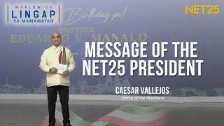 MESSAGE OF THE NET25 PRESIDENT