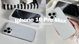 iPhone 16 Pro Max aesthetic unboxing  (white titanium) 1TB  camera test + accesories