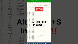 Alt H+F+I+S in excel ‼️ #shorts #computer #excel #exceltips