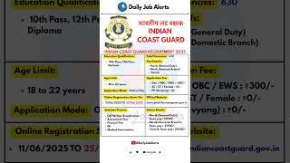 Indian Coast Guard Recruitment 2025 | New Vacancy 2025 | Daily Job Alerts #shorts