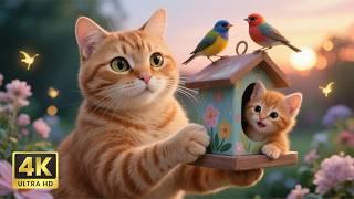 Mama Cat Build Cozy Bird Feeder For Hungry Garden Birds! 