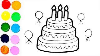Como Dibujar y Colorear Una Torta de Cumpleaños - How To DraW a Birthday Cake  | FunKeep Art