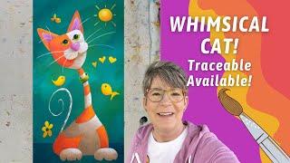 VIBRANT Whimsical Cat Painting! Traceable Available! By: Annie Troe