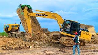 Overload Truck Full Dirt Fails | Roller Stuck | Bulldozer Pushing | Recovery by Excavator