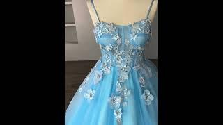 Veaul：Flower Fairy Sky Blue Prom Dresses 2023 Spaghetti Straps Formal Dresses