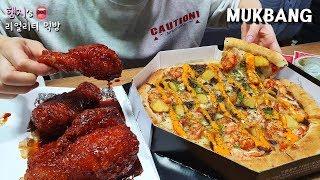 리얼먹방:) 느끼할틈없는 맵느맵느조합 (매드쉬림프피자+마그마치킨)ㅣSpicy Chicken & PizzaㅣREAL SOUNDㅣASMR MUKBANGㅣ