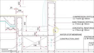 Infinity Type Swimming Pool Retaining Wall with Catch Pool Detail