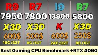 R7 7800X3D VS I9 13900K VS 5800X3D VS  VS R9 7950X3D VS I5 13600K  1080p gaming benchmarks +RTX 4090