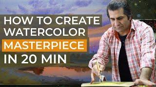 How to paint sunset in watercolor | Javid Tabatabaei's watercolor tutorial | watercolor landscape