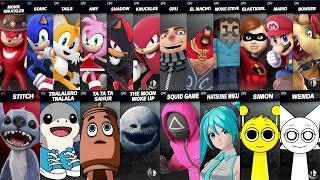 Sonic vs Mario vs Yoshi vs Italian Brainrot vs Squid Game Stitch vs Moon | Super Smash Bros Ultimate