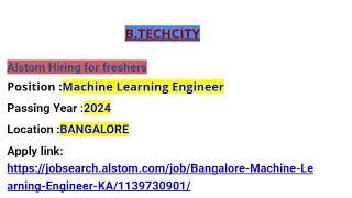 Alstom Hiring for freshers 2024 #Machine Learning Engineer