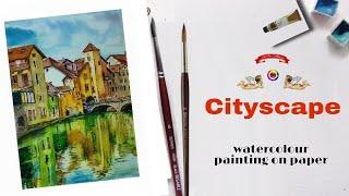 watercolour tutorial cityscape / watercolor city / watercolor painting city