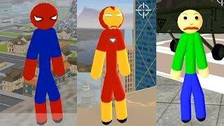 Spider Stickman Rope Hero Gangstar vs Iron Stickman Rope Hero vs Baldi Gang Stickman Rope Hero