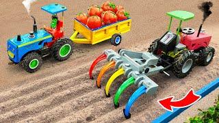 Diy tractor making mini Rainbow Plowing Machine | diy Planting mini Tomatoes Farm | HP Mini