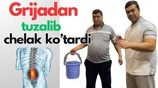 Grijadan tuzalgan chelak ko’targan bemor.