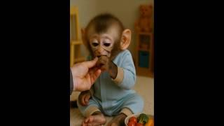 baby monkey eating 