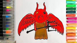 Как нарисовать Cómo DIBUJAR y PINTAR a DEVIL PIGGY de ROBLOX how to DRAW PAINT DEVIL PIGGY ROBLOX