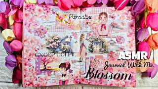ASMR Creative Journaling Cherry Blossoms Theme | ASMR Scrapbooking With Me | No Talking