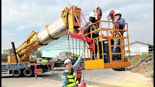 Lifting steel basket mounted to the boom crane .