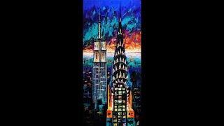 Painting of Empire State and Chrysler Towers. New York City. Artist Natasha Mylius.