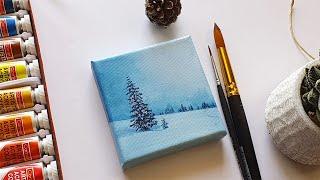 How to Paint Snowy Winter Landscape | Easy Acrylic Painting for Beginners | Winter Painting Tutorial