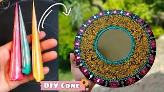 3d mirror art work | DIY Lippan art cone| Lippan art cone making #lippanart #mirrorart #artymimmia