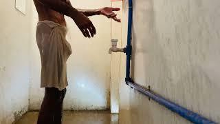 Village swimming ‍️ |hand pump bathroom bathing vlog |swimming shower water frash swimming