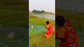 Village lady hook Fishing big monster fish #bass #fish_video #fish #villagefish #funny