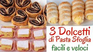 PUFF PASTRY SWEETS 3 Easy Ideas - Fans with Cocoa, Cannoli with Cream, Diplomatici Mignon