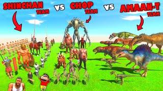 SHINCHAN vs CHOP vs AMAAN TEAM in Animal Revolt Battle Simulator MECHA SHARK, T-REX, BRACHIOSAURUS