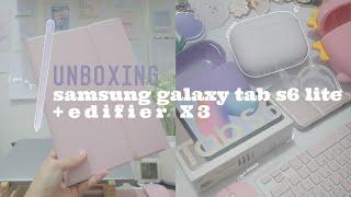 [unboxing] samsung galaxy tab s6 lite + cheap wireless earphone edifier x3 |accessories| shopee haul