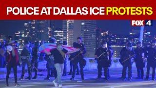 Dallas police blocking off bridge in Anti-ICE protest