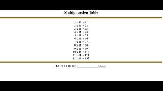 PHP Tutorial of Multiplication Time Table Developed with a  For Loop