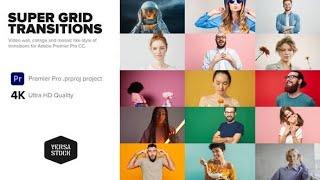 Premiere Pro Template: Super Grid Transitions Video Wall 4K + Free Font