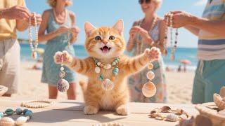 Sweet Kitten Sells Shell Necklaces for Mama's Pearl Necklace Wish!#cat #funny