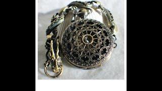 Bronze dragon pocket watch, men's mechanical pocket watch with dragon watch fob.