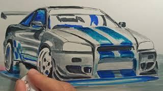 Как нарисовать Nissan Skyline R34 из Форсажа