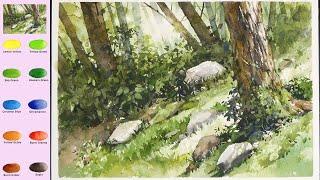 Landscape Watercolor - In the forest (3X speed video, color name view) NAMIL ART