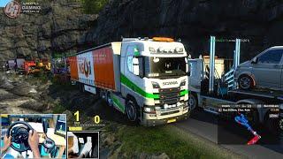 TruckersMP ProMods 2.66 - Heavy Traffic quarry Road Kirkenes Norway - Steering wheel gameplay