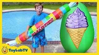 Giant Ice Cream Mystery Egg! T-Rex Dinosaur Pretend Play & Water Toys for Kids