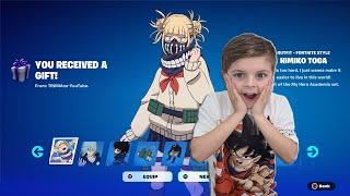 Giving My 10 Year Old Kid The NEW Fortnite MY HERO ACADEMIA Skin Bundle Unlocking ALL My Hero Skins