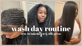 Natural Hair Silk Press Routine | Taking out my Traditional Sew-In | Zenese Ashley