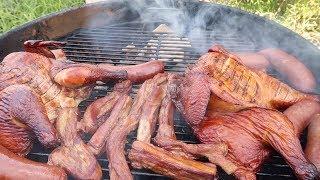 What a Feast!  Hickory Smoked Chicken,  Lamb Ribs & Sausages