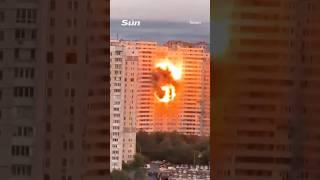 Terrifying moment Russian drone hits Kyiv apartment building
