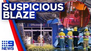 ‘Suspicious fire’ tears through Officeworks for eight hours in Brisbane | 9 News Australia