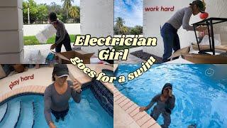 Electrician Girl Goes For A Swim After Work _ It Was Hard Swimming Underwater Wearing  Work Jeans 